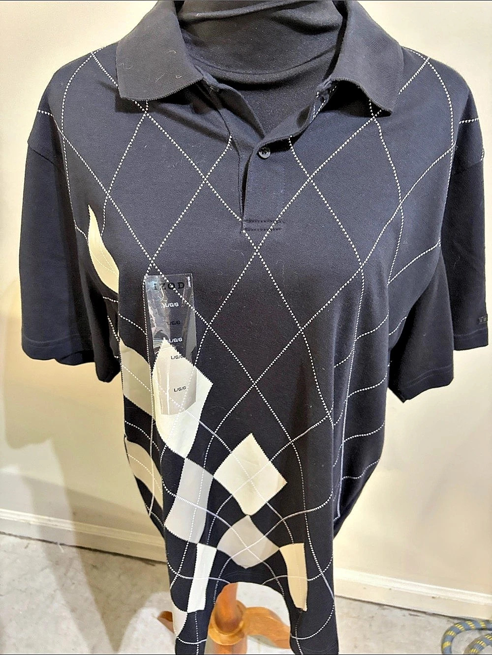 IZOD Golf Classix Argyle Polo Shirt Argyle Polo Black & White Large